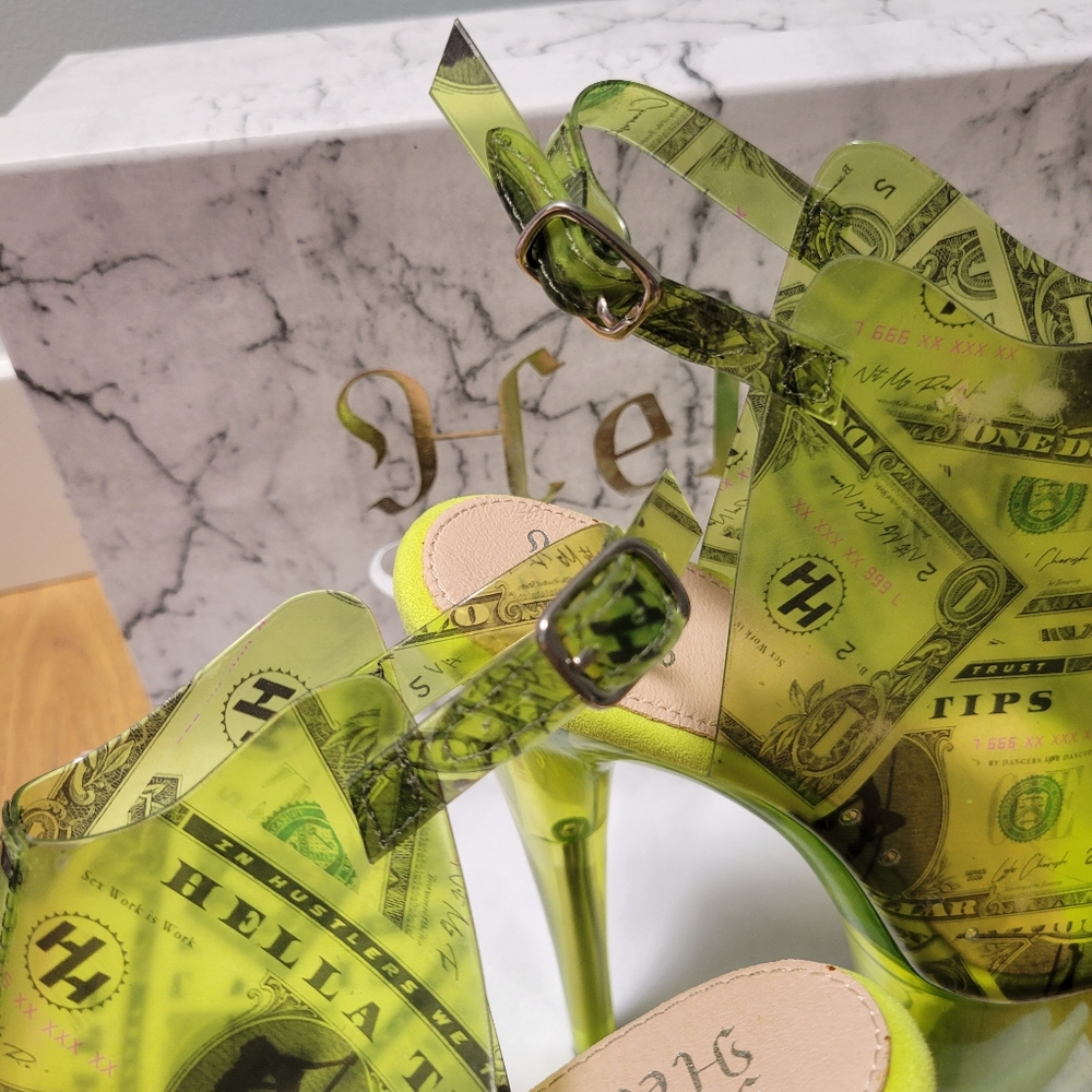 Hella Heels Dancing Dollar$ Stiletto Lime - Picture 3 of 16